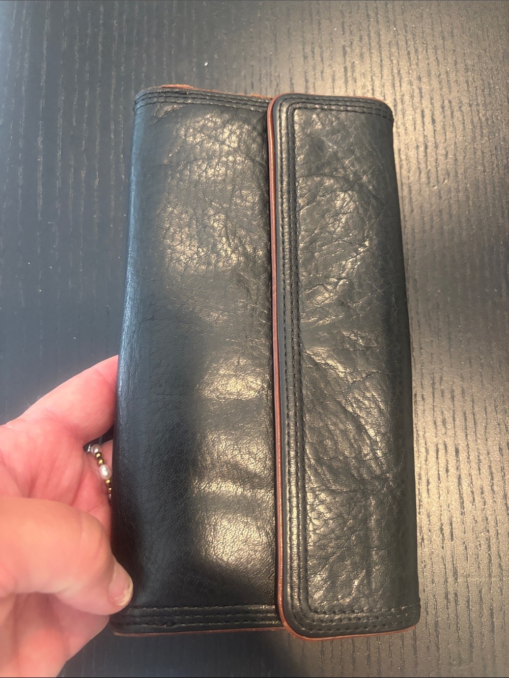 Michael Kors Black Leather Continental Wallet with Brown Snap Tab - Picture 2 of 7